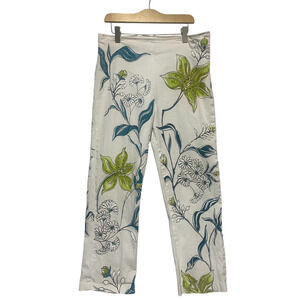 Haven Bleu Pants Women's 12 White Beaded Sequin Embellished Straight Leg Floral